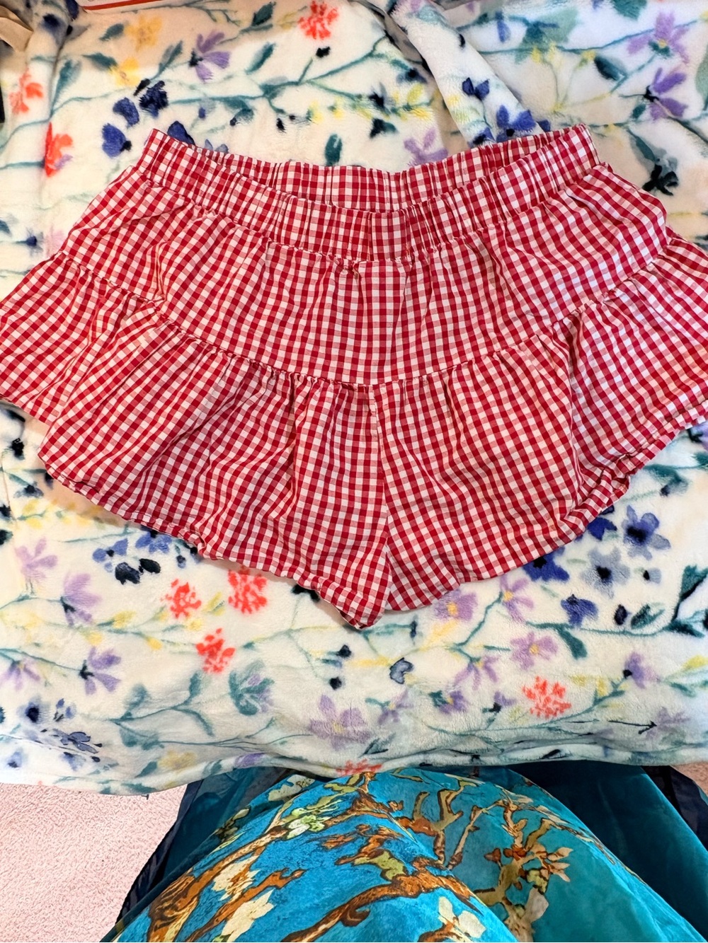 Red Gingham ruffled Women's Shorts